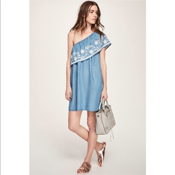 Rebecca Minkoff Rita Chambray One-Shoulder Dress S - Picture 1 of 8